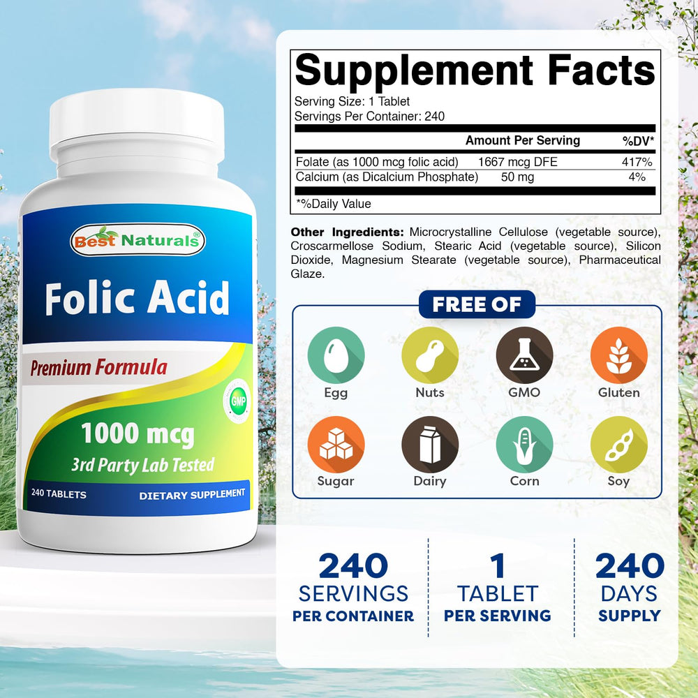 Supplement facts panel showing 240 tablets per bottle