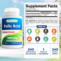 Supplement facts panel showing 240 tablets per bottle