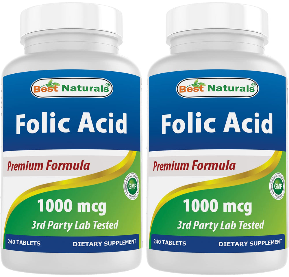 Bottle of Best Naturals Folic Acid 1000 mcg with 240 tablets