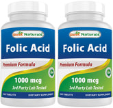 Bottle of Best Naturals Folic Acid 1000 mcg with 240 tablets