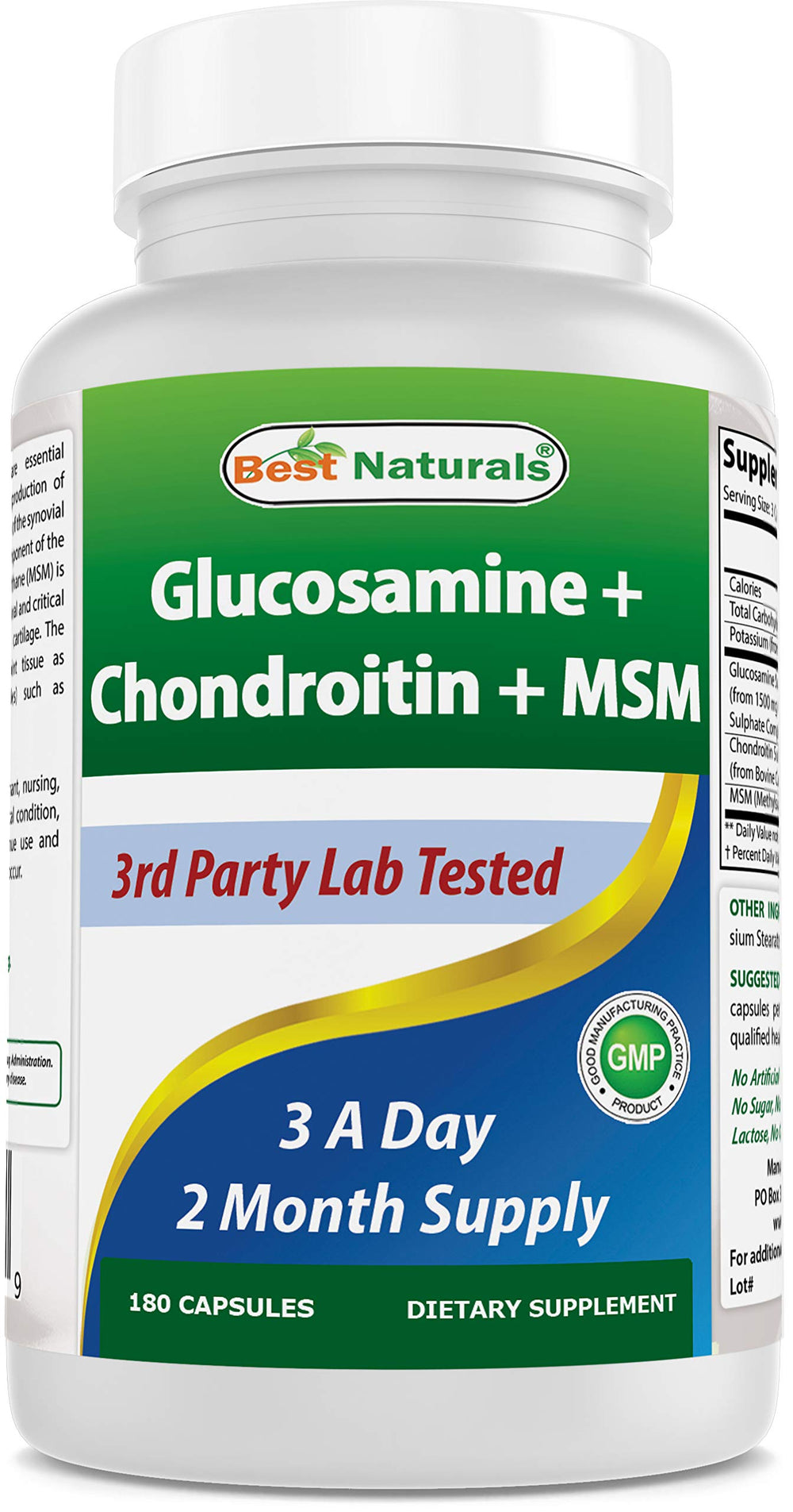 Front view of Best Naturals Glucosamine Chondroitin MSM bottle