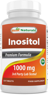 Front view of Best Naturals Inositol 1000mg bottle with 120 tablets