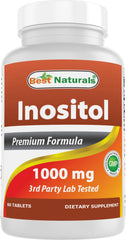 Front label of Best Naturals Inositol 1000 mg bottle