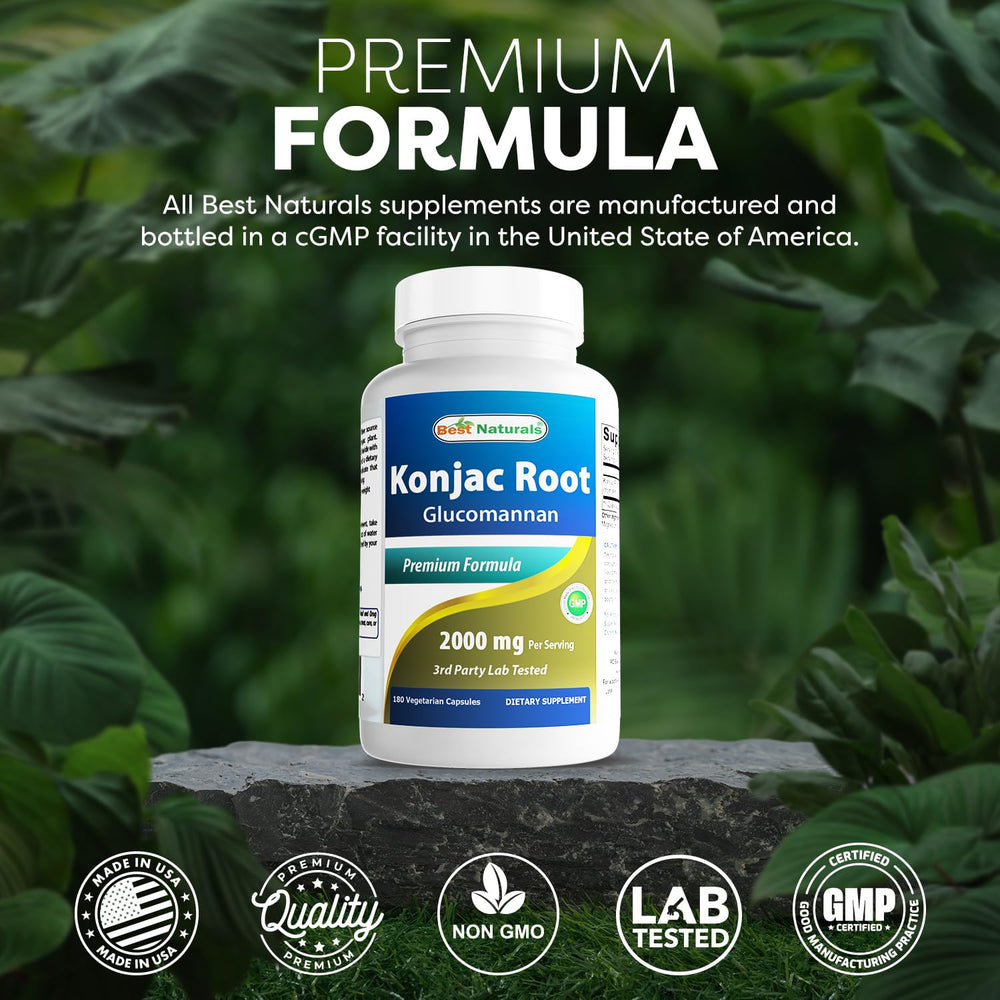Non-GMO and Gluten Free emblem on Best Naturals Konjac Glucomannan packaging