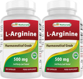 Front view of Best Naturals L-Arginine 500mg bottle