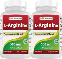 Front view of Best Naturals L-Arginine 500mg bottle