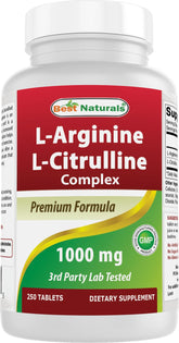 Bottle of Best Naturals L-Arginine L-Citruline Complex Tablets (250 Count)