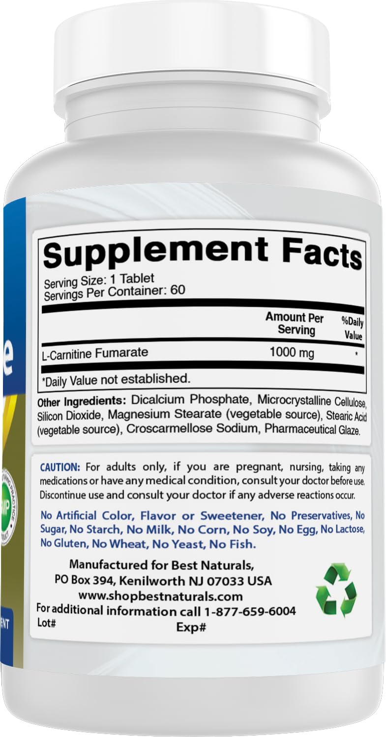 Supplement facts panel for L-Carnitine 1000mg