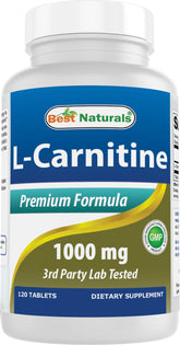 Best Naturals L-Carnitine Fumarate bottle front view with 1000mg per tablet