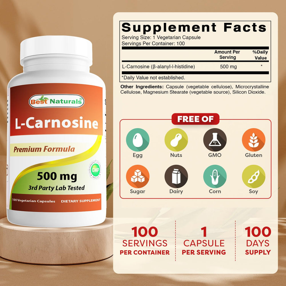 Close-up of Best Naturals L-Carnosine capsules