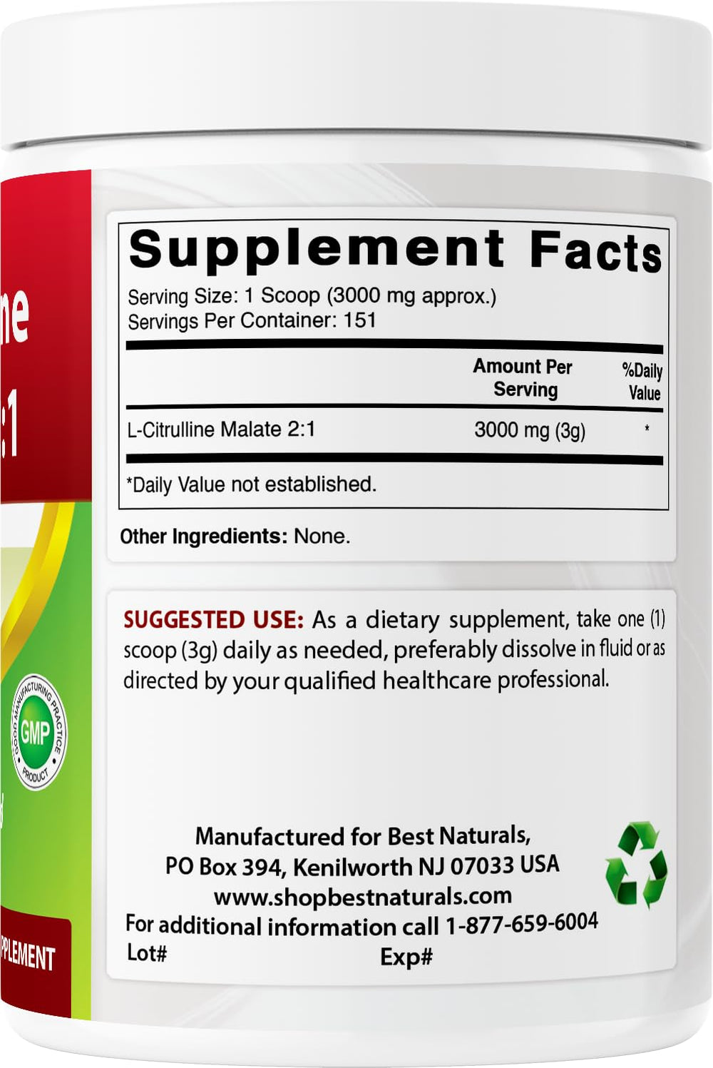 Best Naturals L-Citrulline Malate USA-made badge indicating GMP/FDA-compliant production