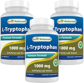 Best Naturals L-Tryptophan 1000 mg bottle with 60 tablets Pack of 3 front view