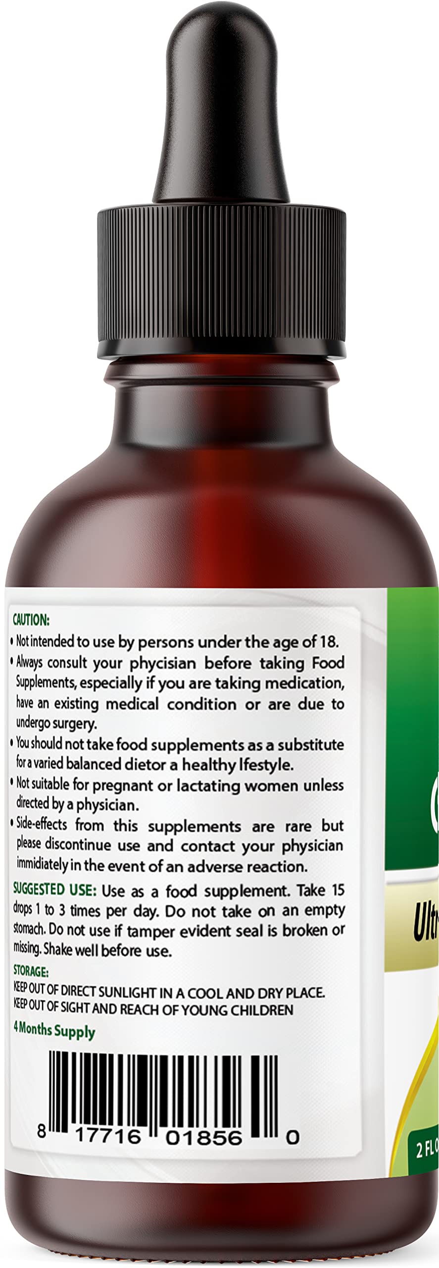 Back of bottle with ingredients and certifications