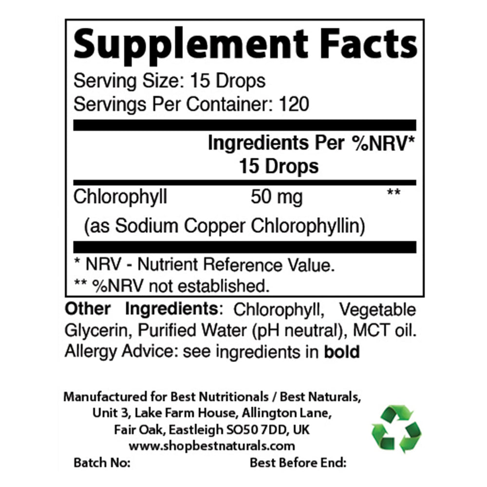 Label of Best Naturals Liquid Chlorophyll Drops