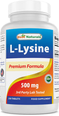 Best Naturals L-Lysine 500 mg bottle with 250 tablets per bottle (pack of 2)