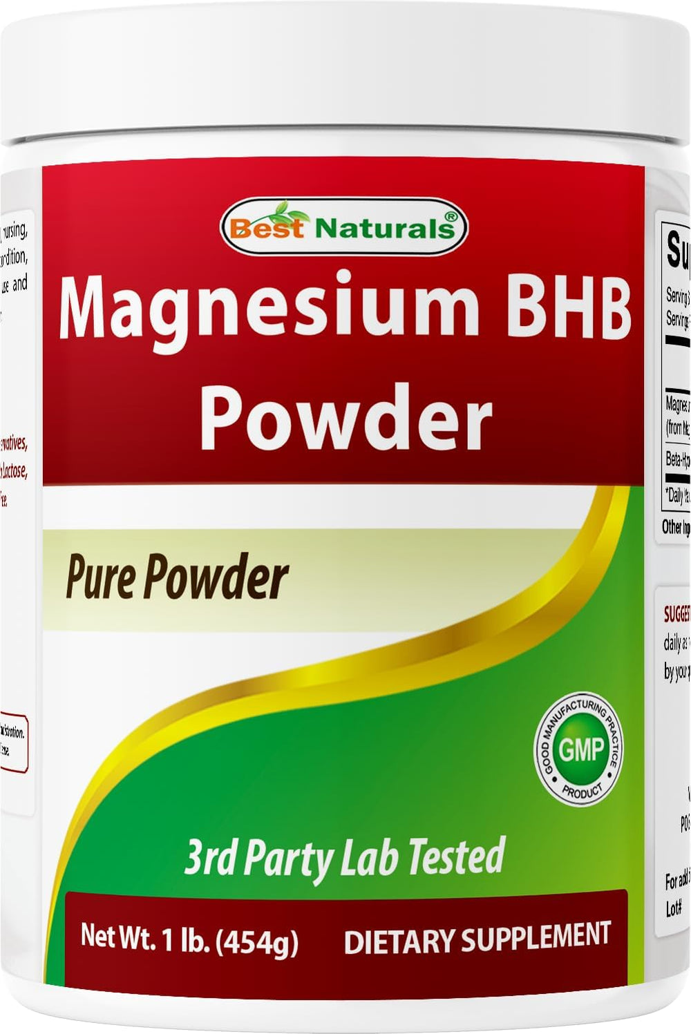 Front view of Best Naturals Magnesium BHB Powder 1 lb canister