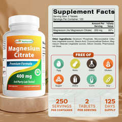 Close-up of magnesium citrate label showing 400 mg elemental magnesium