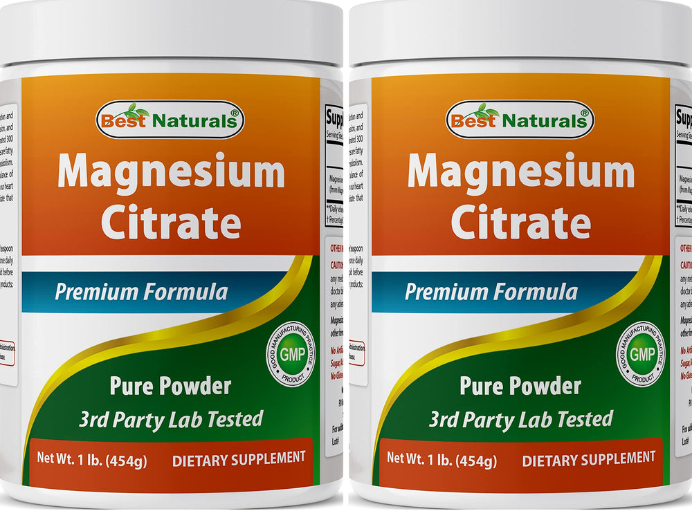 Front view of Best Naturals Magnesium Citrate Powder bottle - 1 lb pack of 2