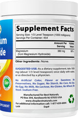 Nutrition facts panel for Best Naturals Magnesium Hydroxide Powder