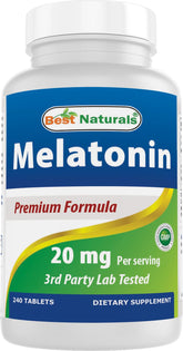 Front view of Best Naturals Melatonin 20mg bottle