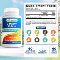Front view of Best Naturals Methyl Folate 15mg bottle