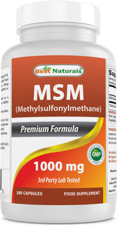Bottle of Best Naturals MSM 1000 mg 180 capsules
