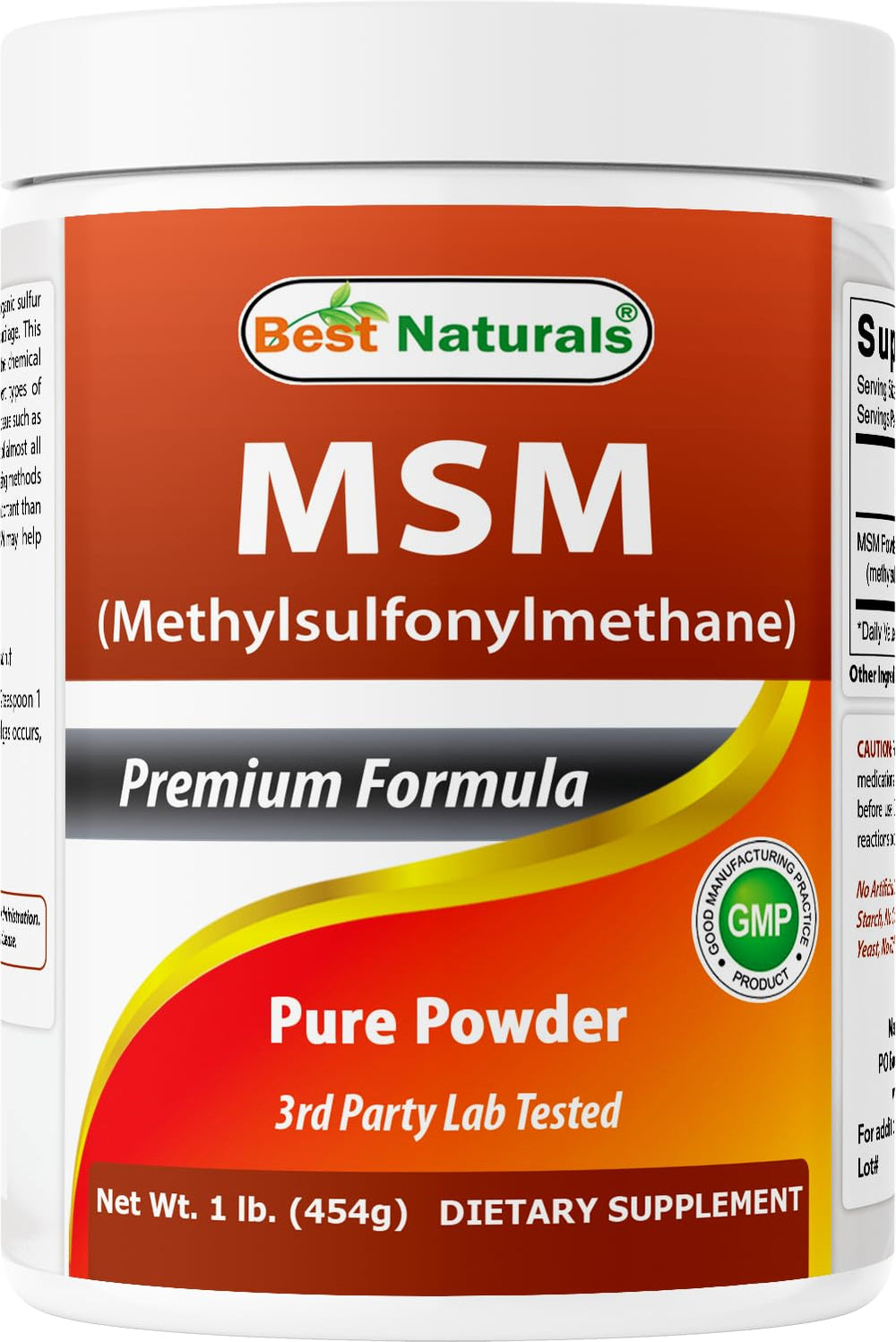 Front view of Best Naturals MSM Powder 1 lb bottle