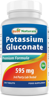 Bottle of Best Naturals Potassium Gluconate 595 mg tablets, 250-count