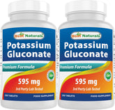 Bottle of Best Naturals Potassium Gluconate 595 mg with 250 tablets