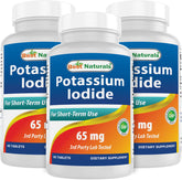 Front view of Best Naturals Potassium Iodide 65 mg 3-bottle package