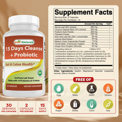 Best Naturals probiotic capsules close-up highlighting gut flora balance during a cleanse