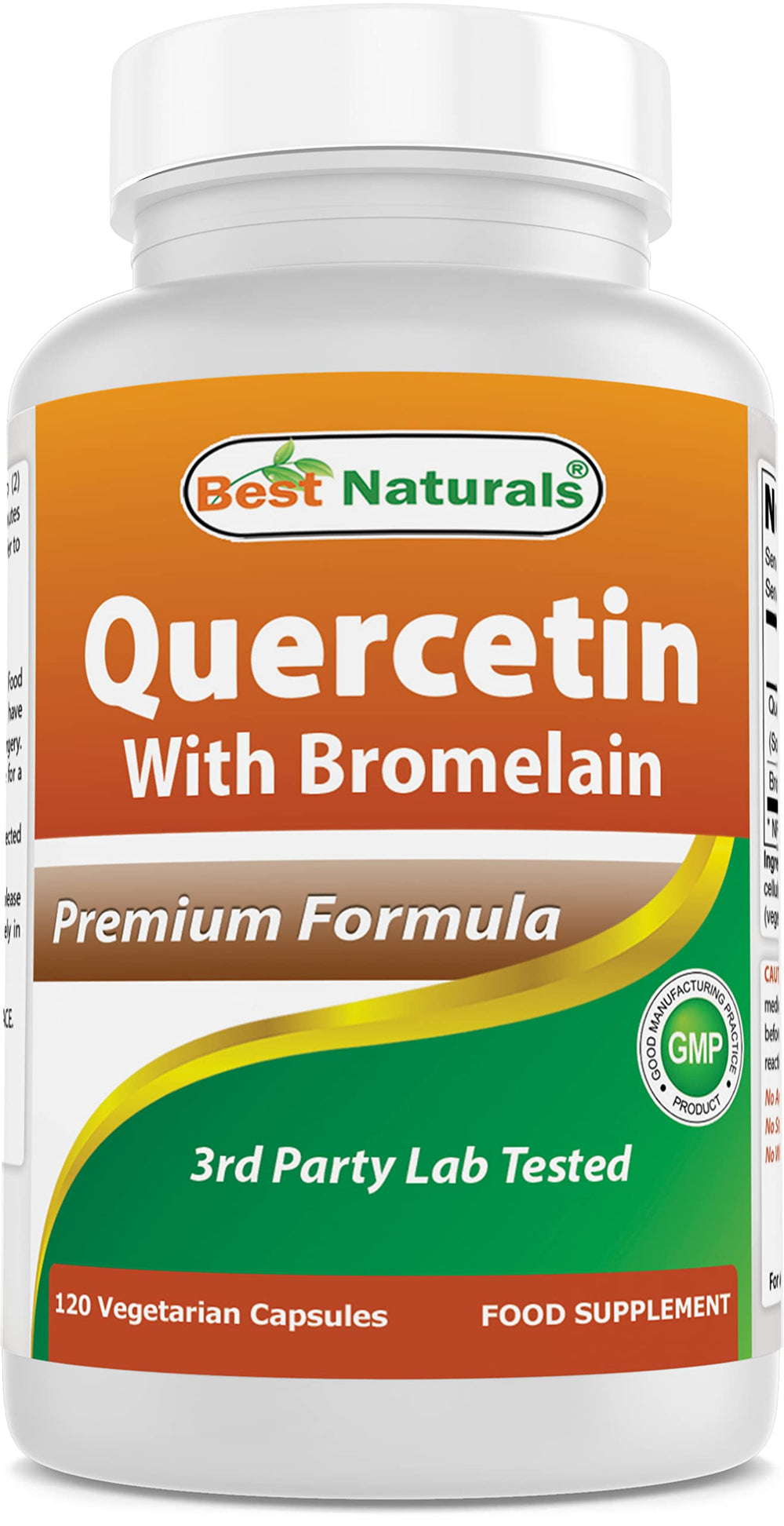 Front view of Best Naturals Quercetin with Bromelain Veggie Capsules bottle