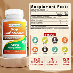 Ingredients panel for Best Naturals Soy Isoflavones 750 mg