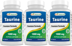 Best Naturals Taurine 1000 mg bottle with 250 tablets in pack of 3