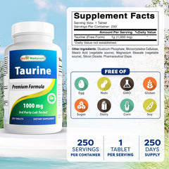 Rear view of Best Naturals Taurine 1000 mg bottle
