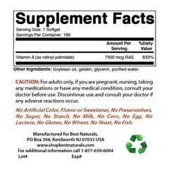 Best Naturals Vitamin A 25000 IU non-GMO softgels bottle with label