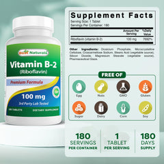 Back label of Best Naturals Vitamin B2 Riboflavin bottle