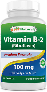 Front view of Best Naturals Vitamin B2 Riboflavin 100 mg bottle
