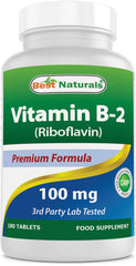 Front view of Best Naturals Vitamin B2 Riboflavin 100 mg bottle