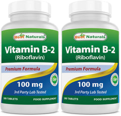 Front view of Best Naturals Vitamin B2 Riboflavin 100 mg bottle (pack 2)