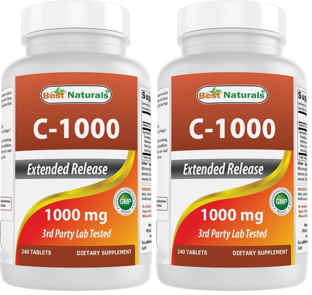 Bottle of Best Naturals Vitamin C 1000 mg tablets with Rose Hips Berry, 240 count, pack of 2