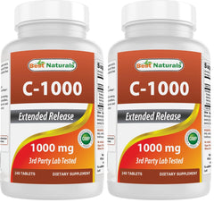 Bottle of Best Naturals Vitamin C 1000 mg tablets with Rose Hips Berry, 240 count, pack of 2