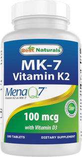 Front bottle of Best Naturals Vitamin K2 MK7 with D3, 180 tablets