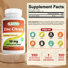 Close-up of Zinc Citrate 30mg per tablet