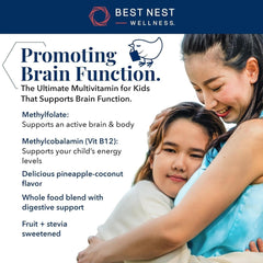 Nutrition label and tropical flavor branding for Best Nest Wellness