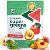 Front view of Best Tasting Super Greens Powder Peach flavor container