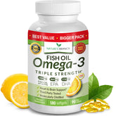 Bottle of Best Triple Strength Omega-3 Fish Oil pills with lemon flavor