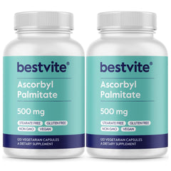 Bestvite Ascorbyl Palmitate 500mg bottle label - 240 vegetarian capsules - 2-pack