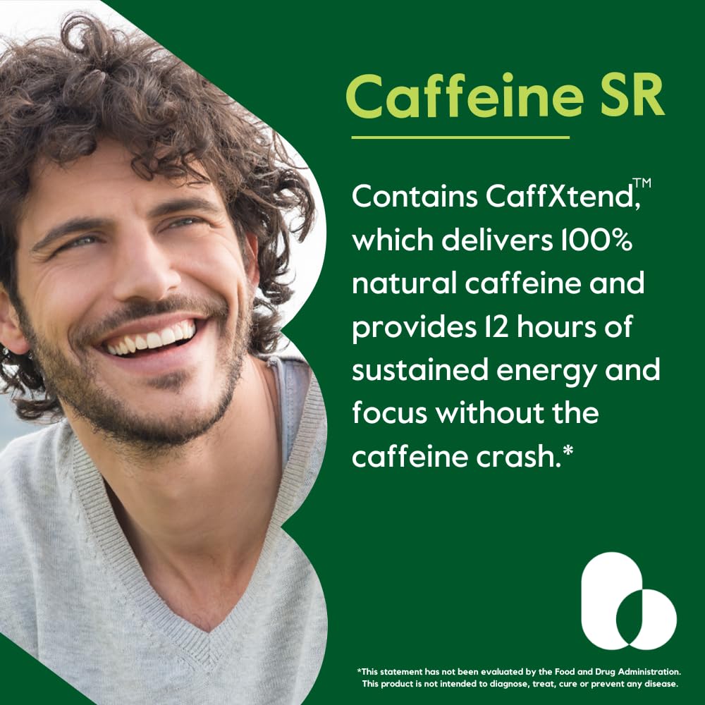BESTVITE caffeine 100mg SR capsule closeup highlights smooth release and focus support