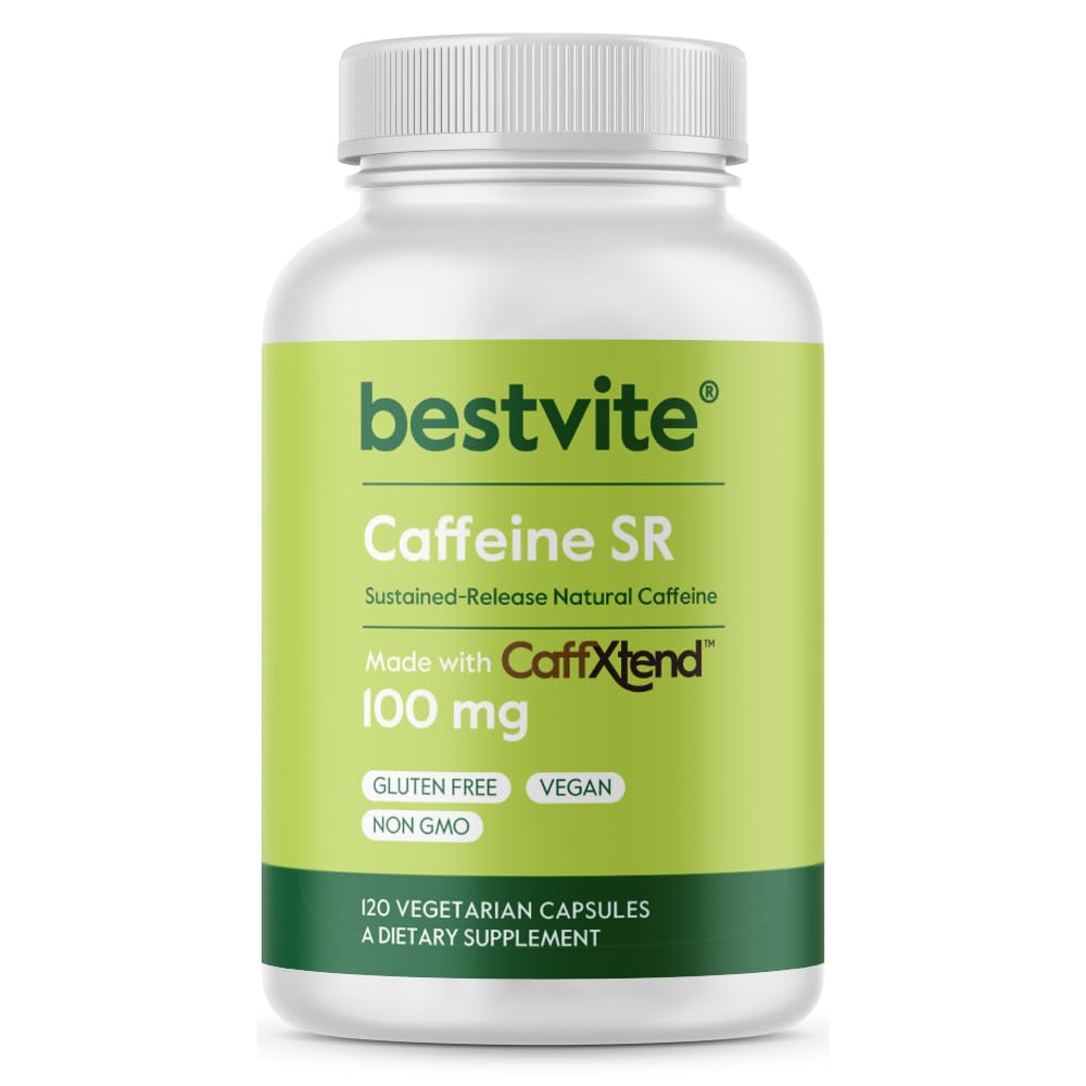 BESTVITE caffeine 100mg SR pills in bottle offer steady daytime energy